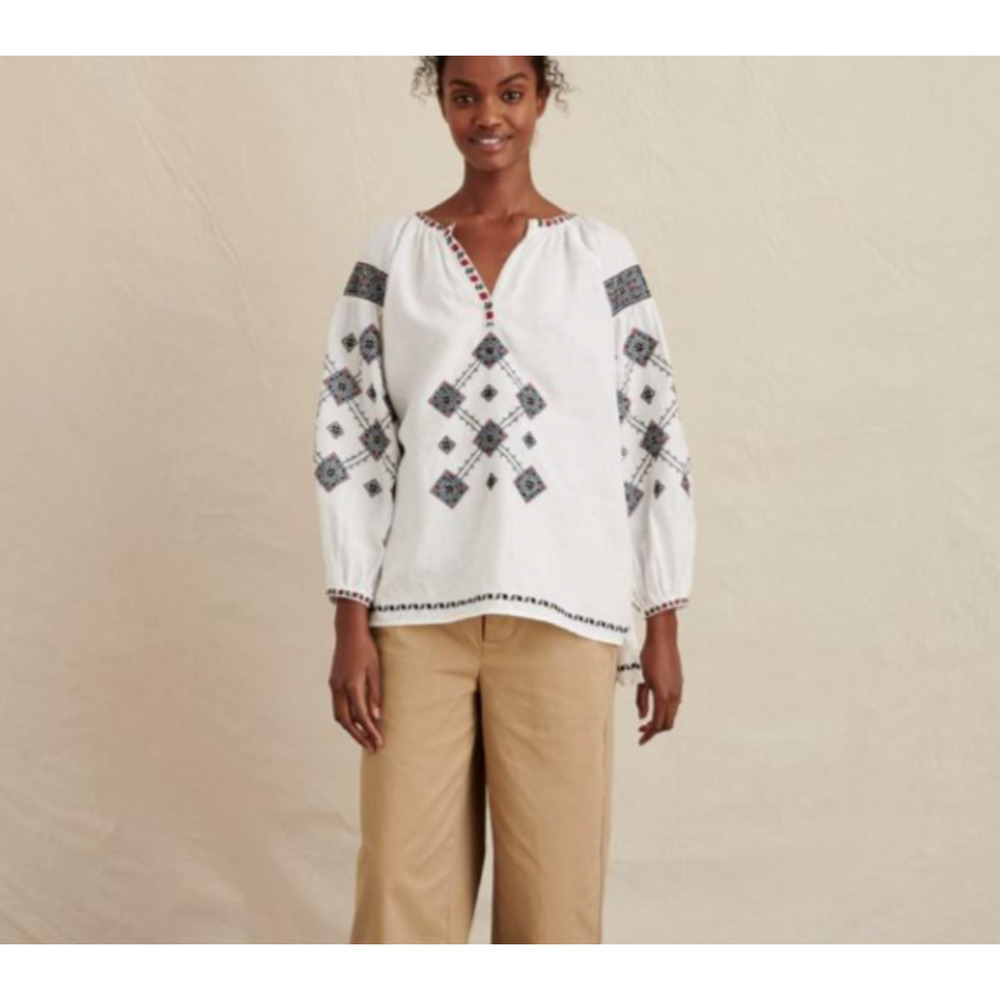ALEX MILL Womens Blouse White Embroidered 100% Linen Relaxed Floral Geometric XL